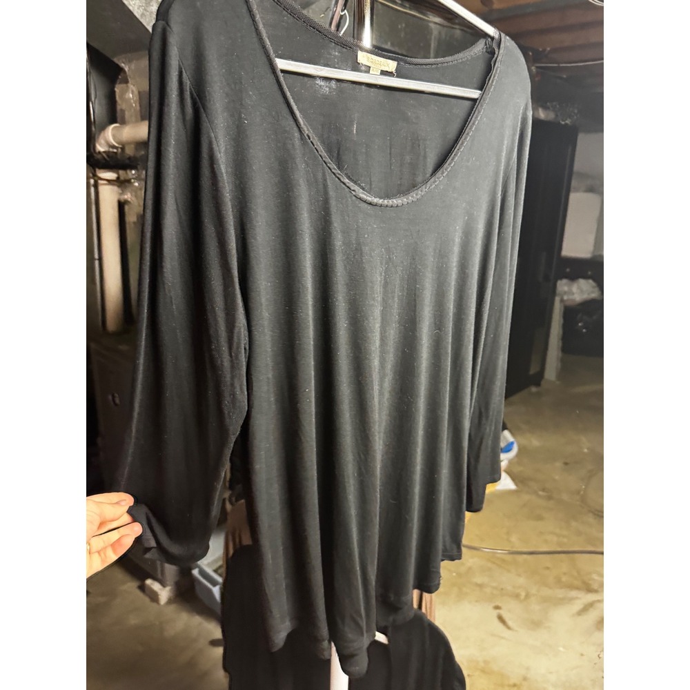 Bordeaux Black Scoop Neck Long Sleeve Top Braided Trim XL